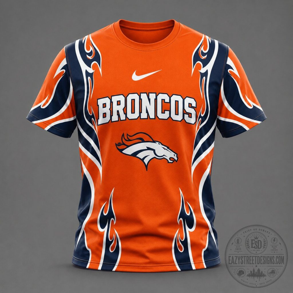 Denver Broncos Flame Tribal All Over Print Football Fan T-Shirt Denver Broncos Flame Tribal All Over Print Football Fan T-Shirt