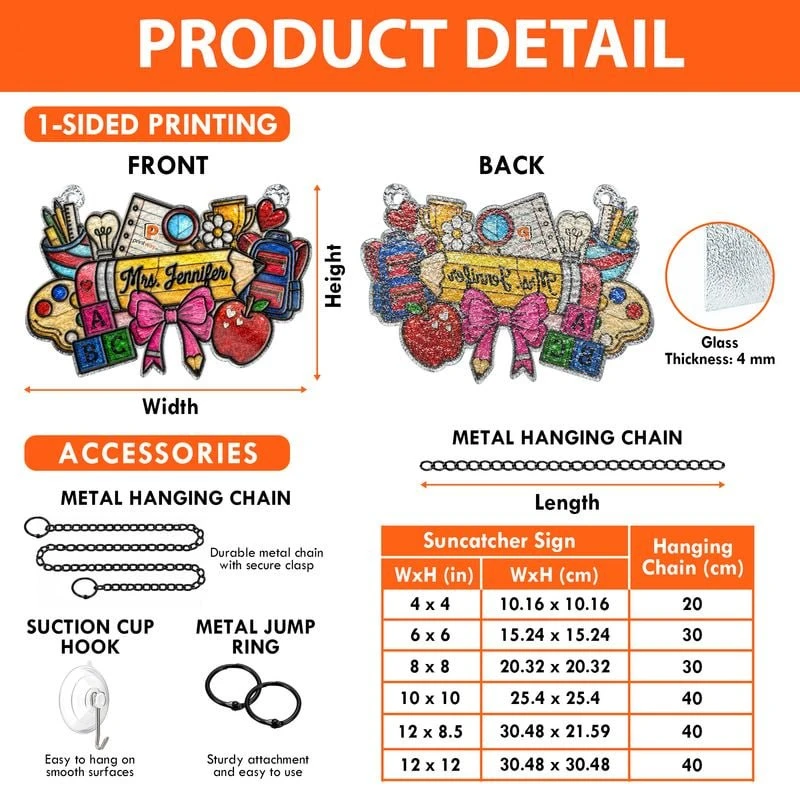 Suncatcher size chart