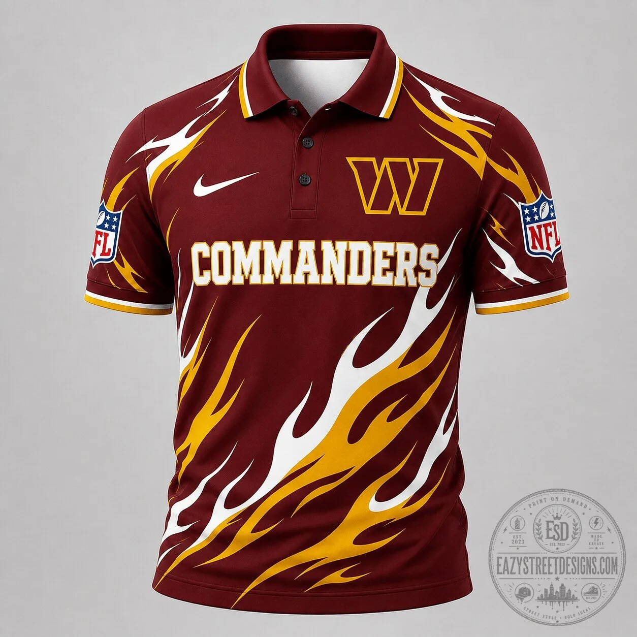 Washington Commanders NFL Flame Pattern Performance Polo Shirt