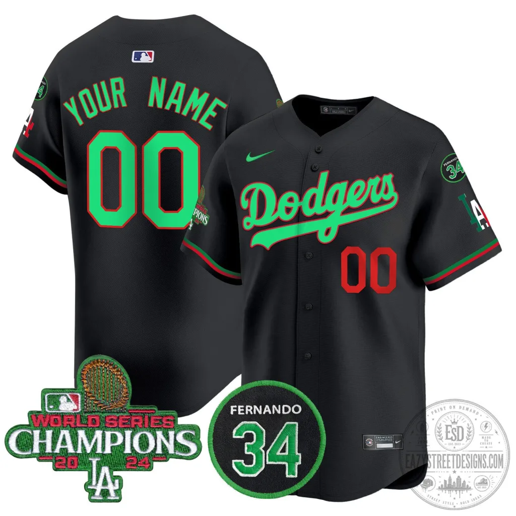Dodgers Mexico World Series Champions Baseball Jersey Custom Name and Number Dodgers Mexico World Series Champions Baseball Jersey Custom Name and Number