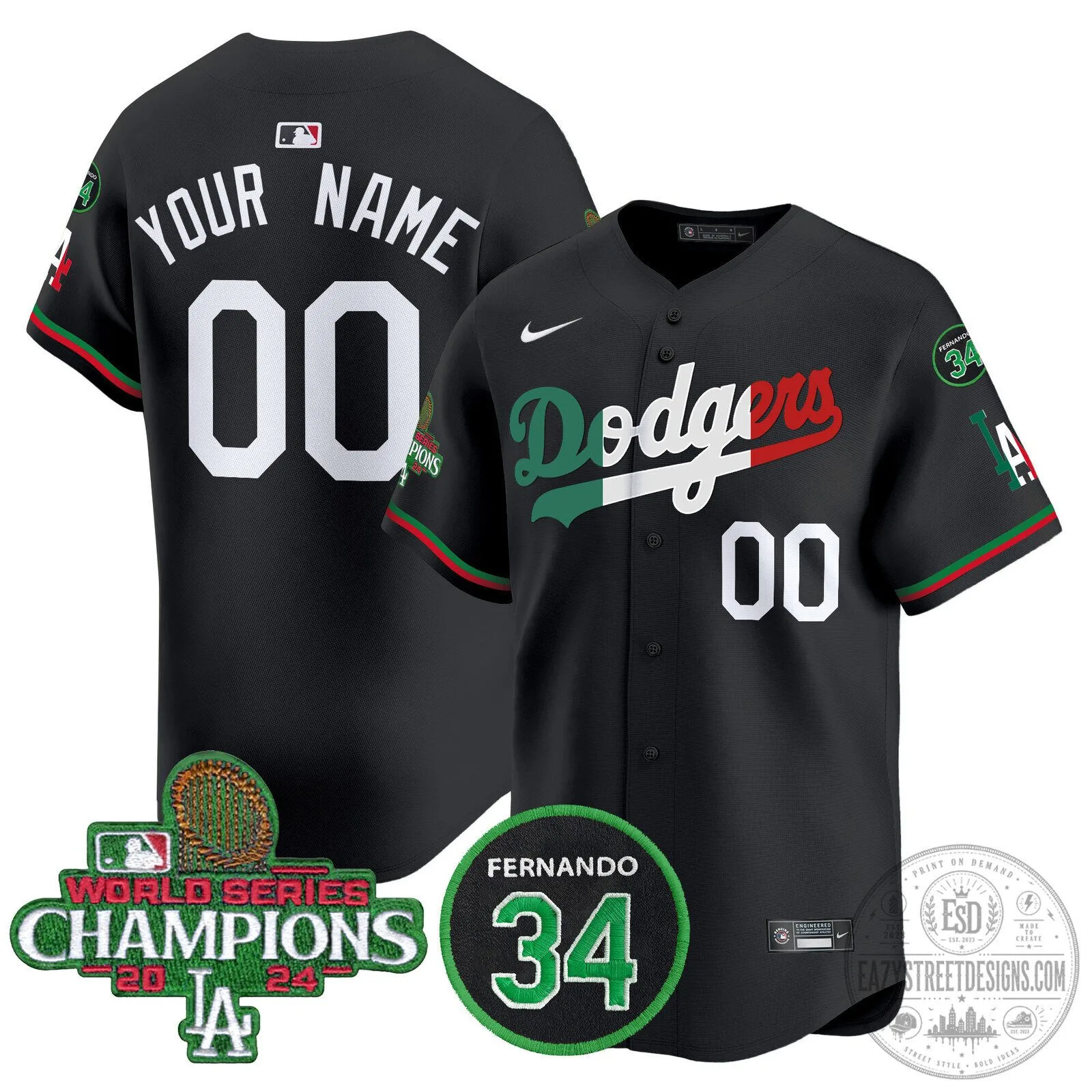 Dodgers Mexico World Series Champions Baseball Jersey Custom Name and Number 9 Dodgers Mexico World Series Champions Baseball Jersey Custom Name and Number