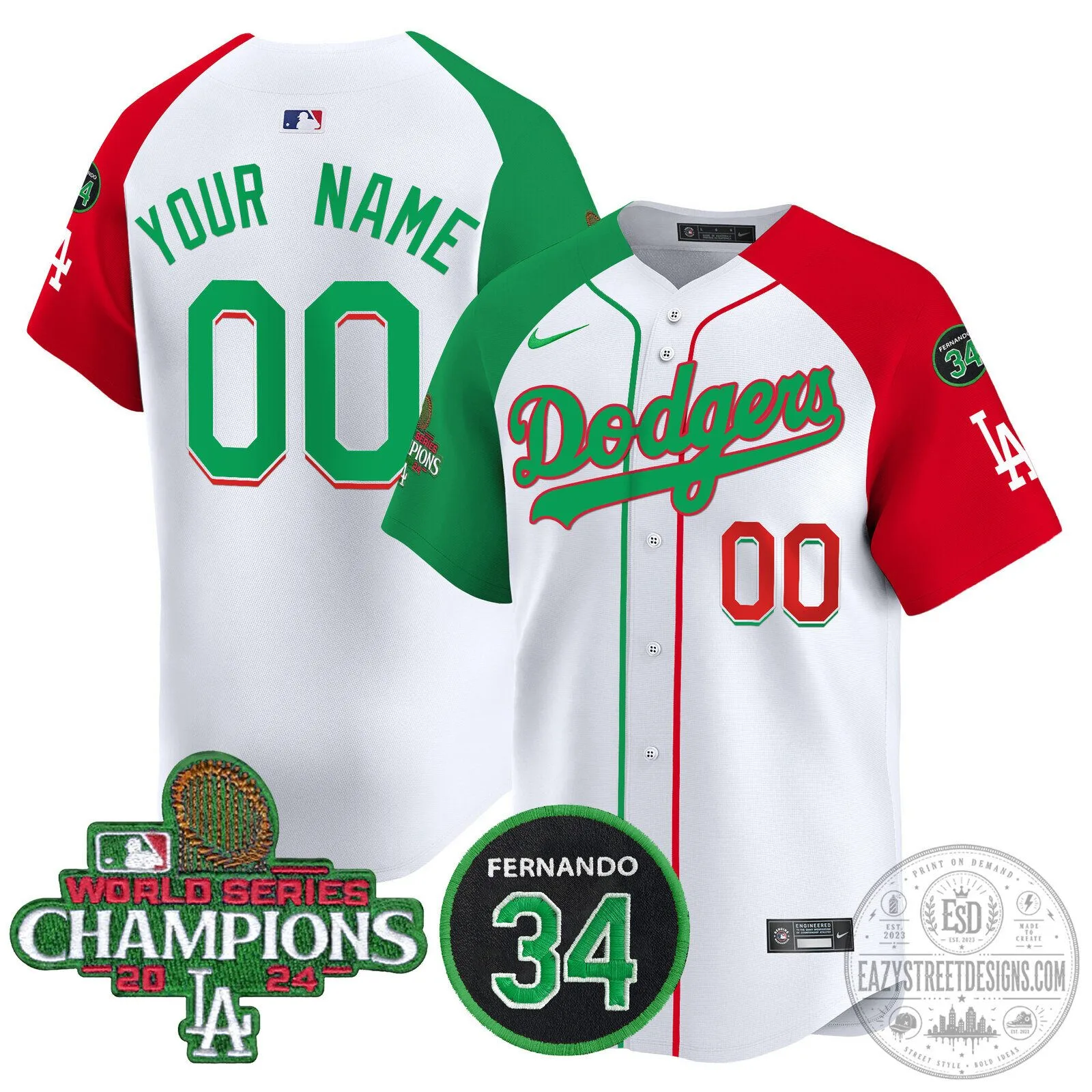 Dodgers Mexico World Series Champions Baseball Jersey Custom Name and Number 10 Dodgers Mexico World Series Champions Baseball Jersey Custom Name and Number