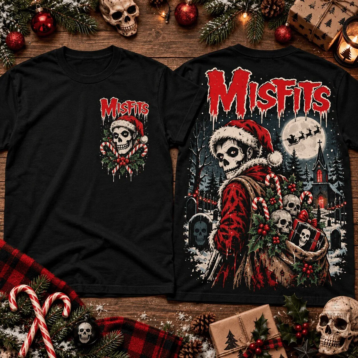 Misfits Holiday Horror Punk Christmas Santa Skull Black T-Shirt