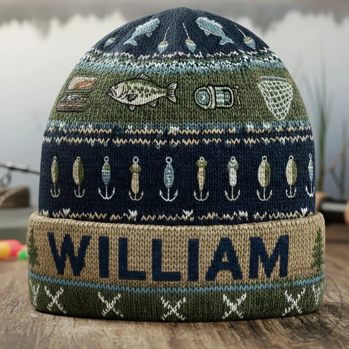 Personalized Fishing Lures and Fish Pattern Beanie Hat