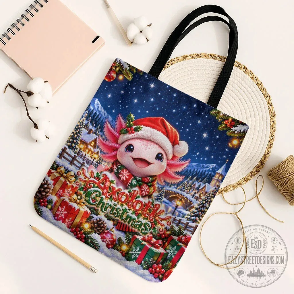Cute Axolotl Christmas Winter Wonderland Holiday Tote Bag