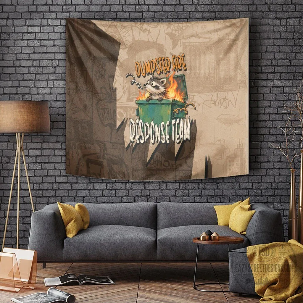 Dumpster Fire Response Team Raccoon Funny Vintage Grunge Wall Tapestry