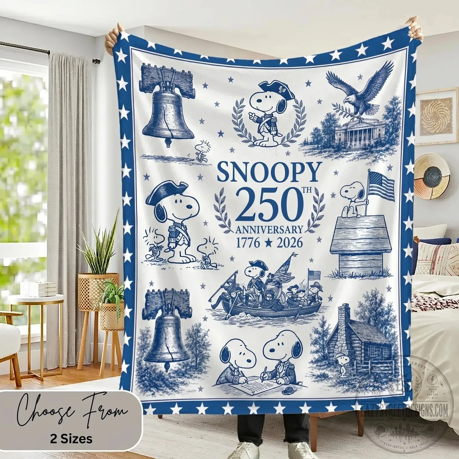 Snoopy 250th Anniversary 1776-2026 American History Throw Blanket