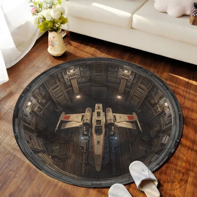 Star Wars X-Wing Fighter Hangar Bay Round Area Rug 10 Star Wars X-Wing Fighter Hangar Bay Round Area Rug