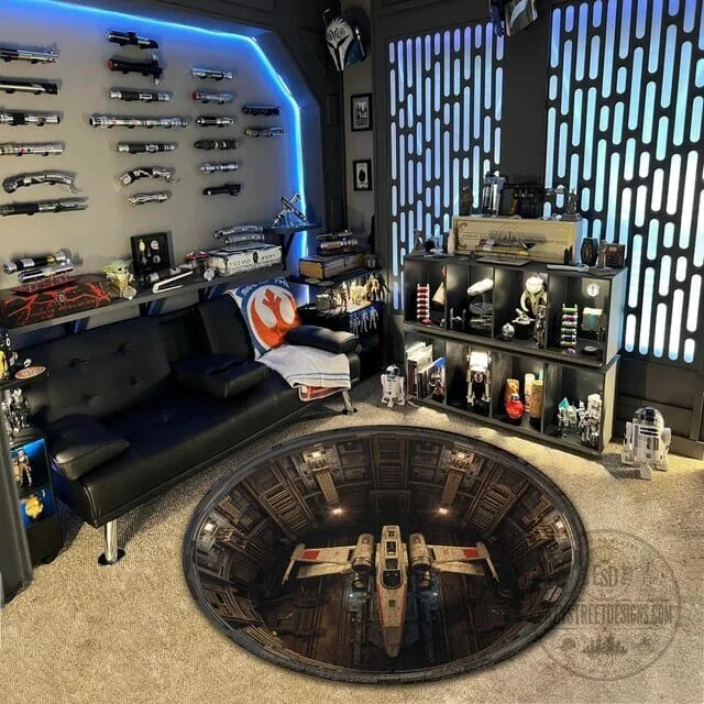 Star Wars X-Wing Fighter Hangar Bay Round Area Rug 11 Star Wars X-Wing Fighter Hangar Bay Round Area Rug