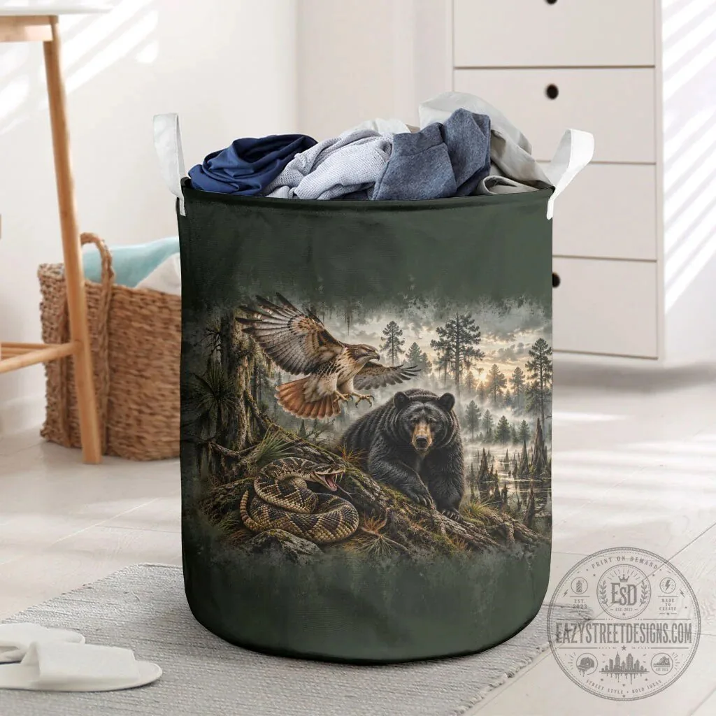 Choctaw Nation Native American Wildlife Bear Hawk Snake Forest Laundry Basket