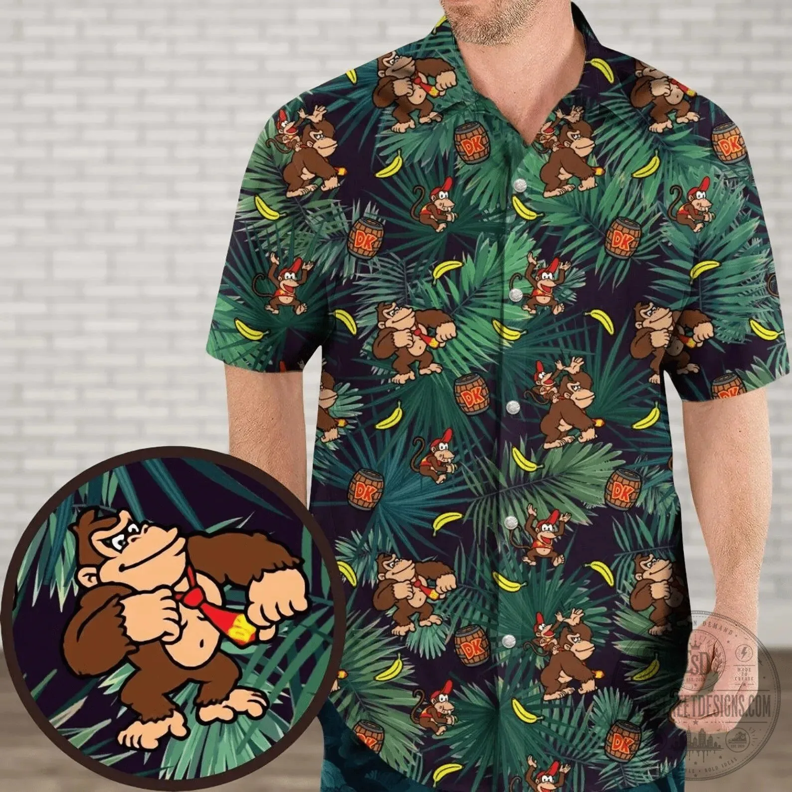 Donkey Kong Jungle Adventure Pattern Tropical Hawaiian Shirt for Men