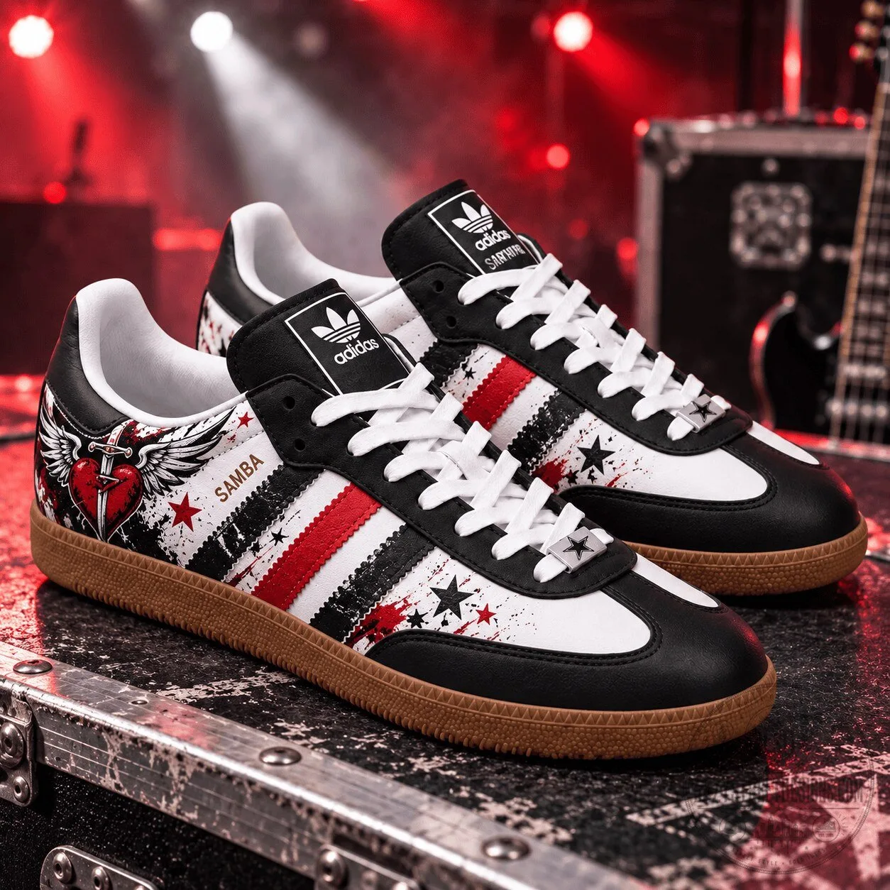 Bon Jovi Rock Band Samba Style Sneakers with Heart and Wings Design