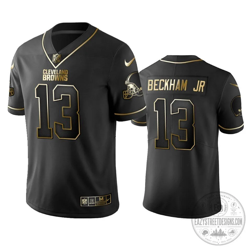 Odell Beckham Jr Cleveland Browns Black Golden Football Jersey 2 Odell Beckham Jr Cleveland Browns Black Golden Football Jersey