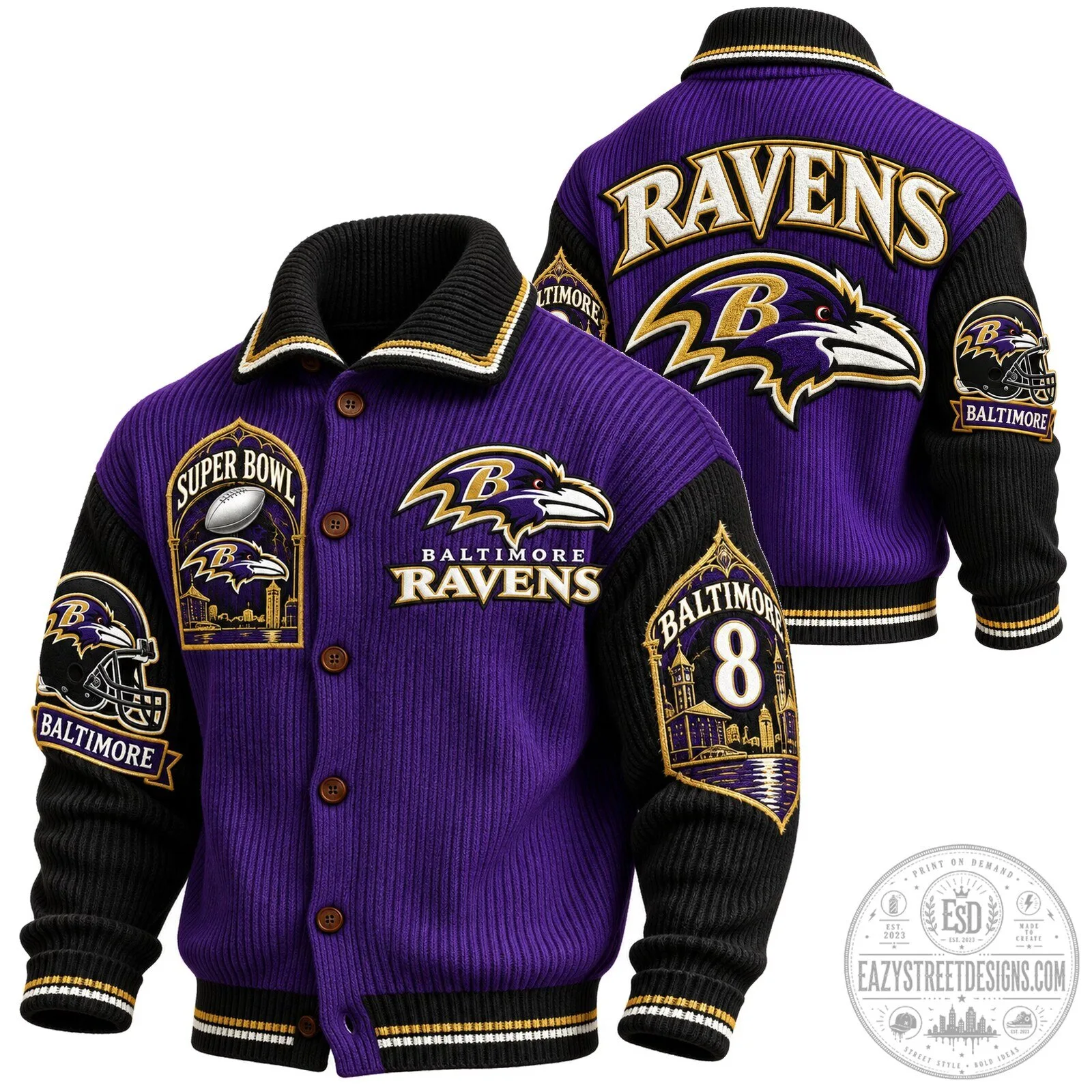 Baltimore Ravens Super Bowl Champions Purple Knit Varsity Jacket