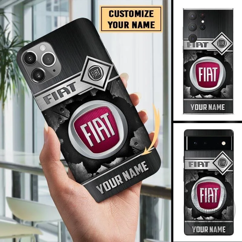 Fiat Car Logo Personalized Custom Name Black Brushed Metal Phone Case
