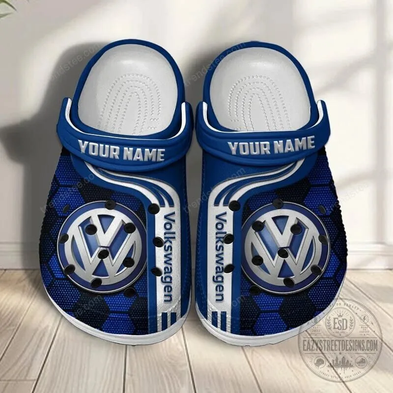 Volkswagen Blue Hexagon Pattern Custom Name Classic Crocs Shoes