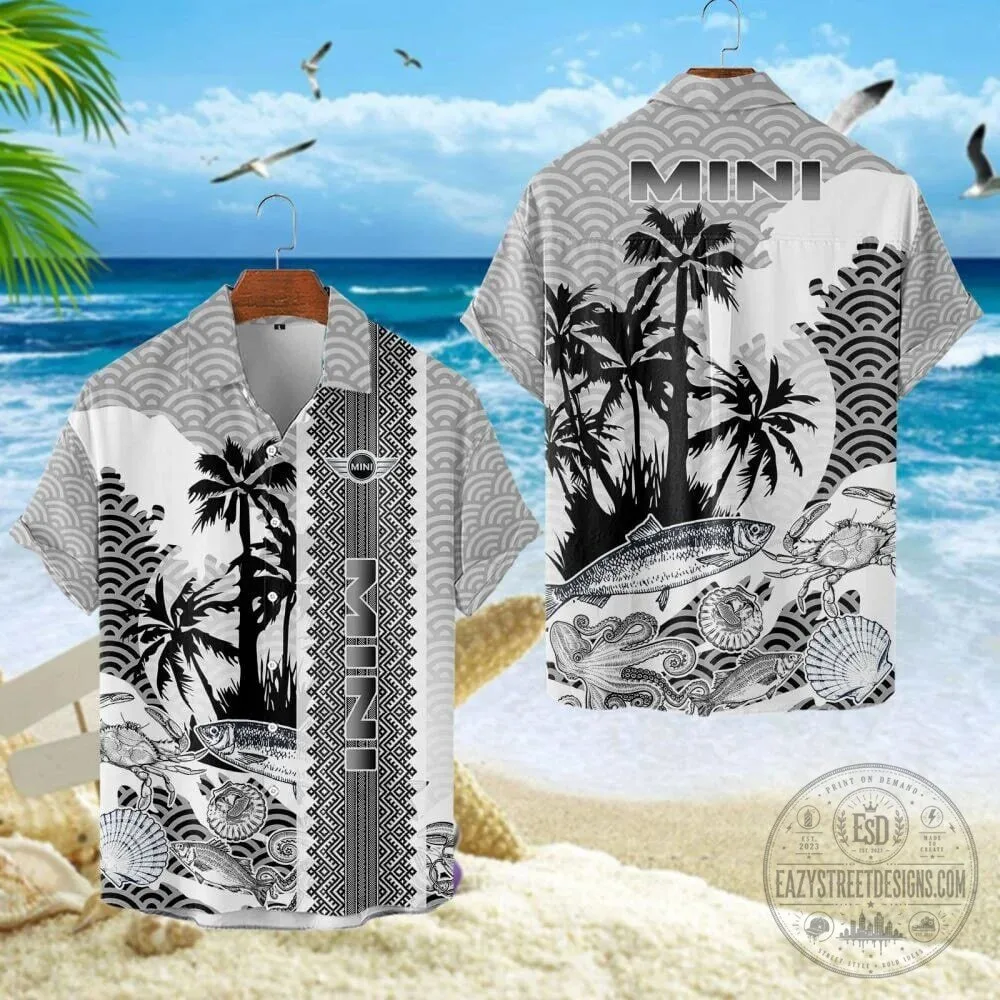 Mini Cooper Car Logo Palm Trees Beach Summer Hawaiian Shirt