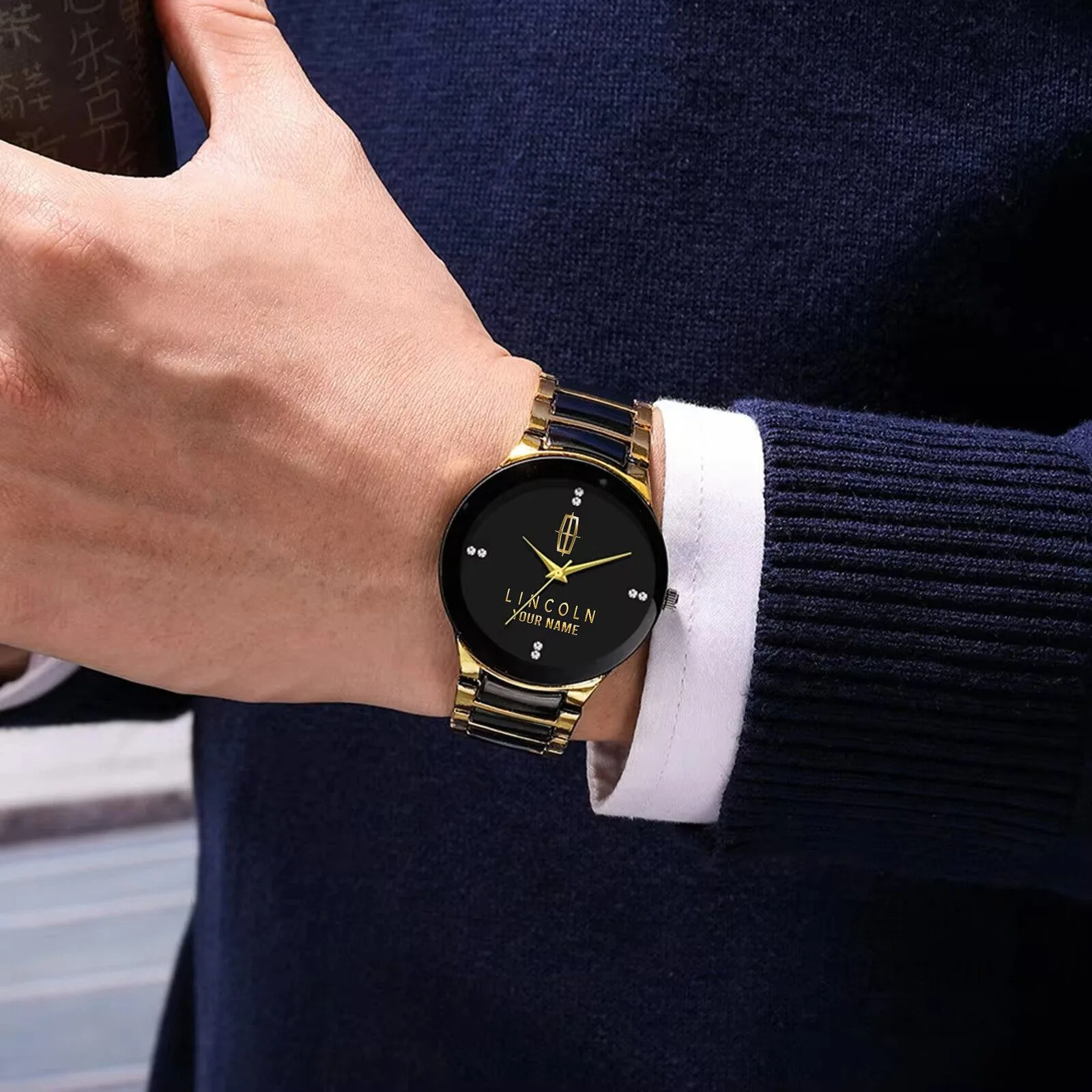 Lincoln Custom Name Gold and Black Stainless Steel Quartz Watch 9 Lincoln Custom Name Gold and Black Stainless Steel Quartz Watch