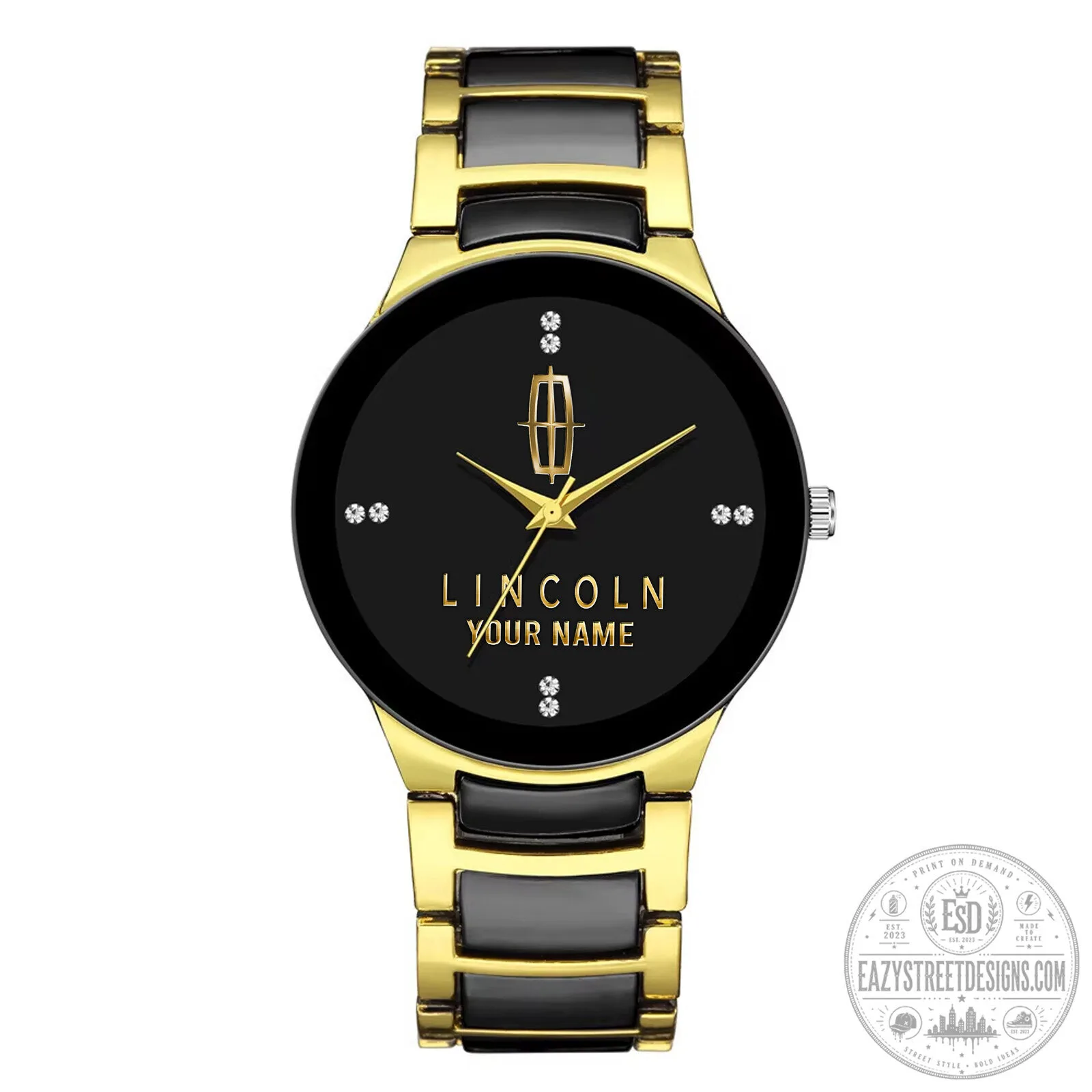 Lincoln Custom Name Gold and Black Stainless Steel Quartz Watch 10 Lincoln Custom Name Gold and Black Stainless Steel Quartz Watch