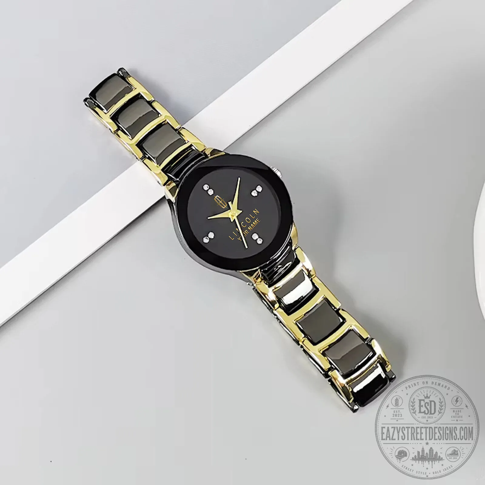 Lincoln Custom Name Gold and Black Stainless Steel Quartz Watch 11 Lincoln Custom Name Gold and Black Stainless Steel Quartz Watch