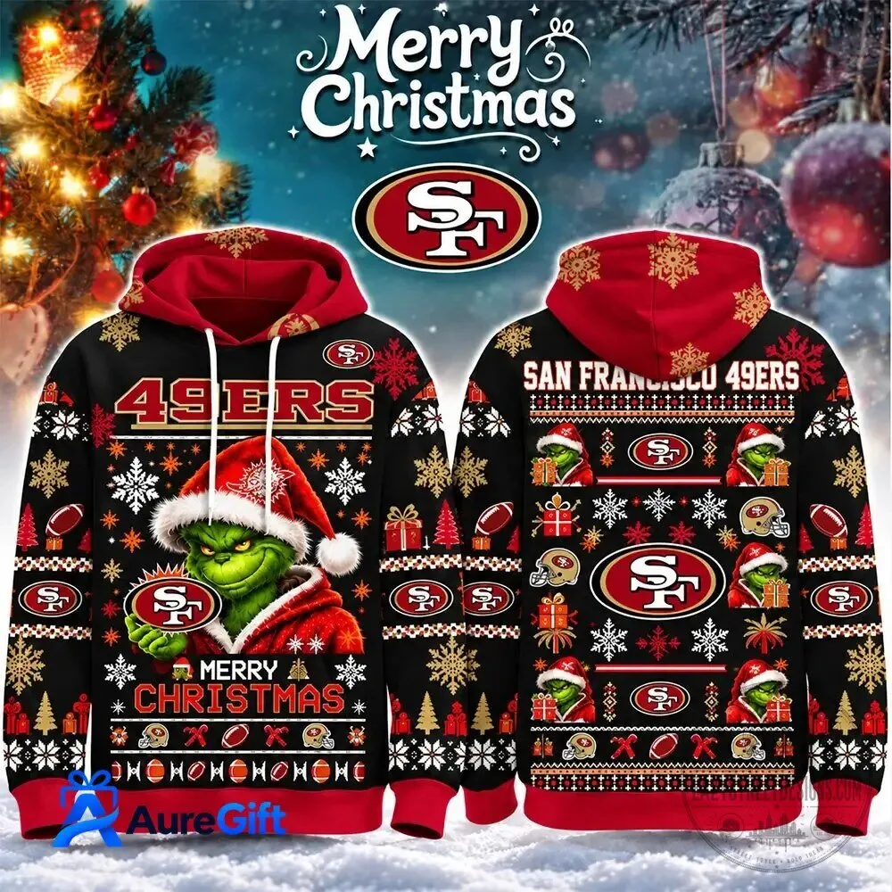Ugly Sweater Hoodie Featuring Grinch and San Francisco 49ers for Merry Christmas