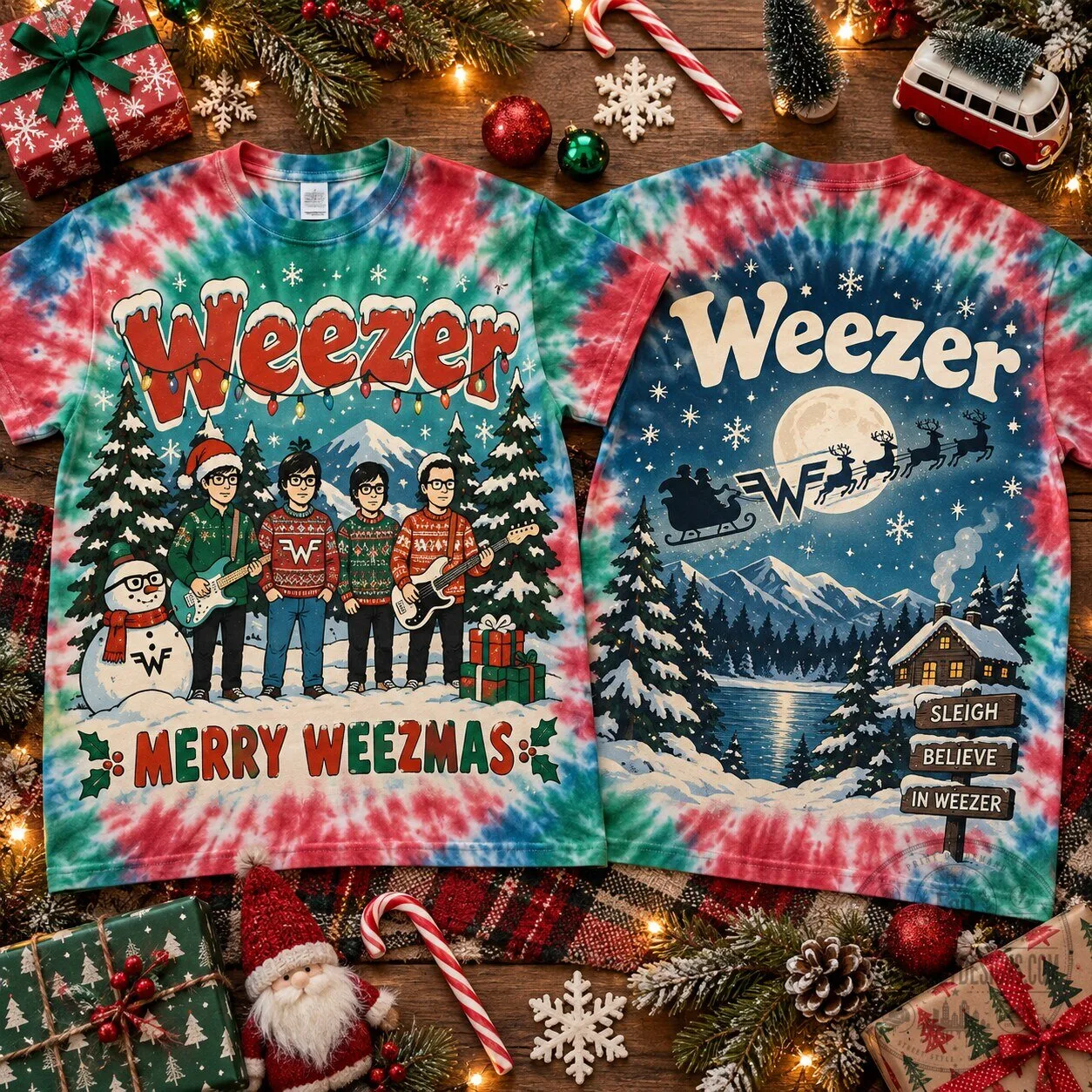 Weezer Merry Weezmas Holiday Christmas Tie-Dye Short-Sleeve T-Shirt