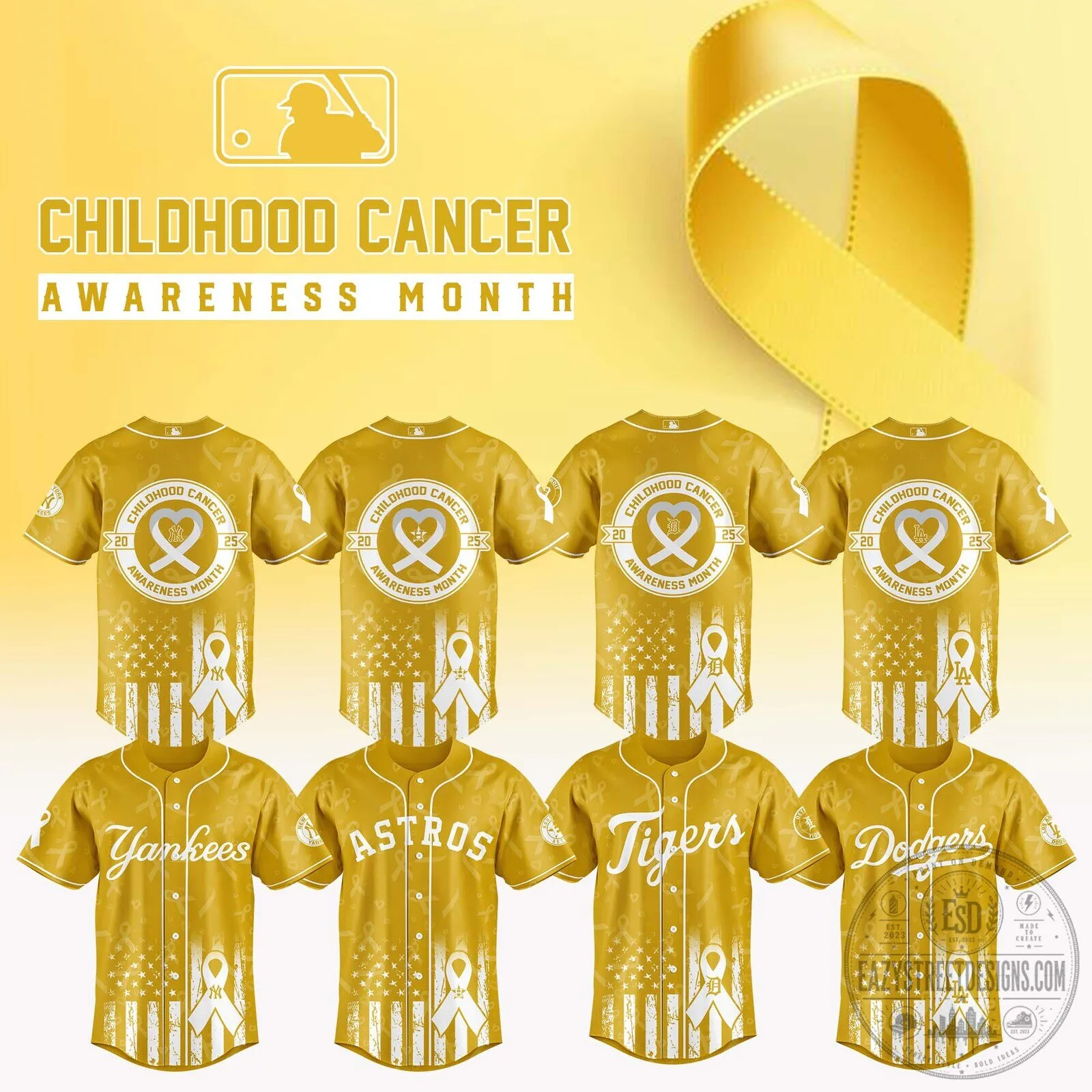 MLB Childhood Cancer Awareness Month Yellow Baseball Jersey