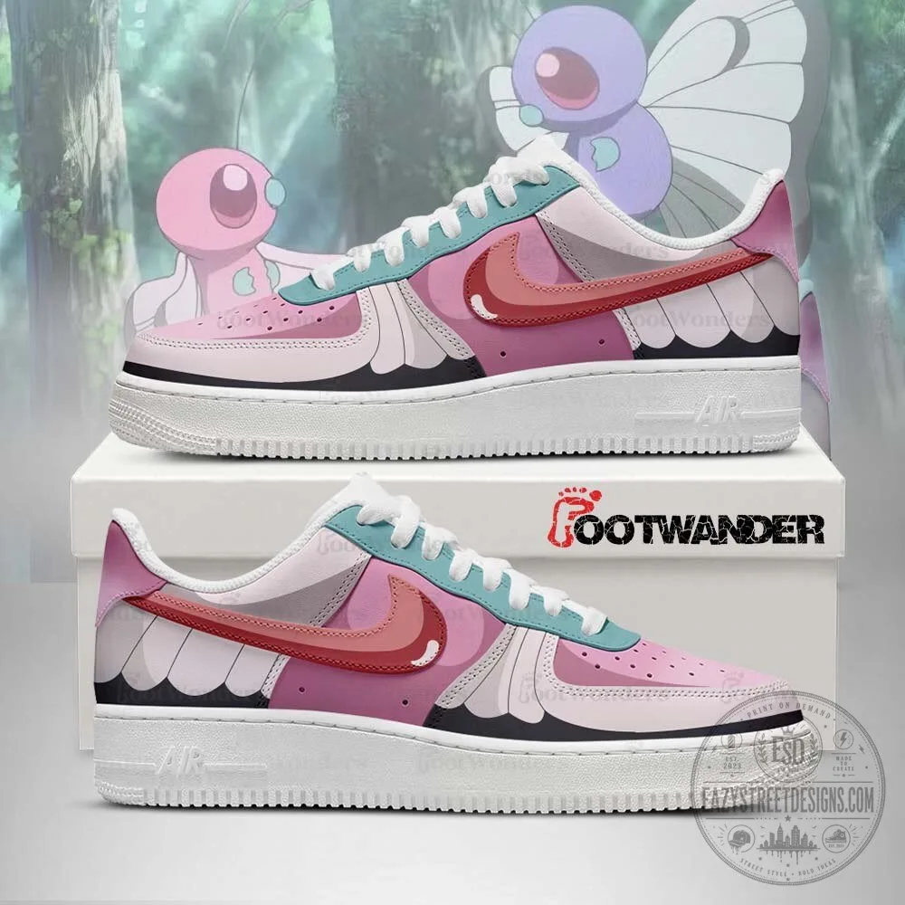 Pink Butterfree Pokemon Shiny Embossed Logo Custom Sneakers Shoes
