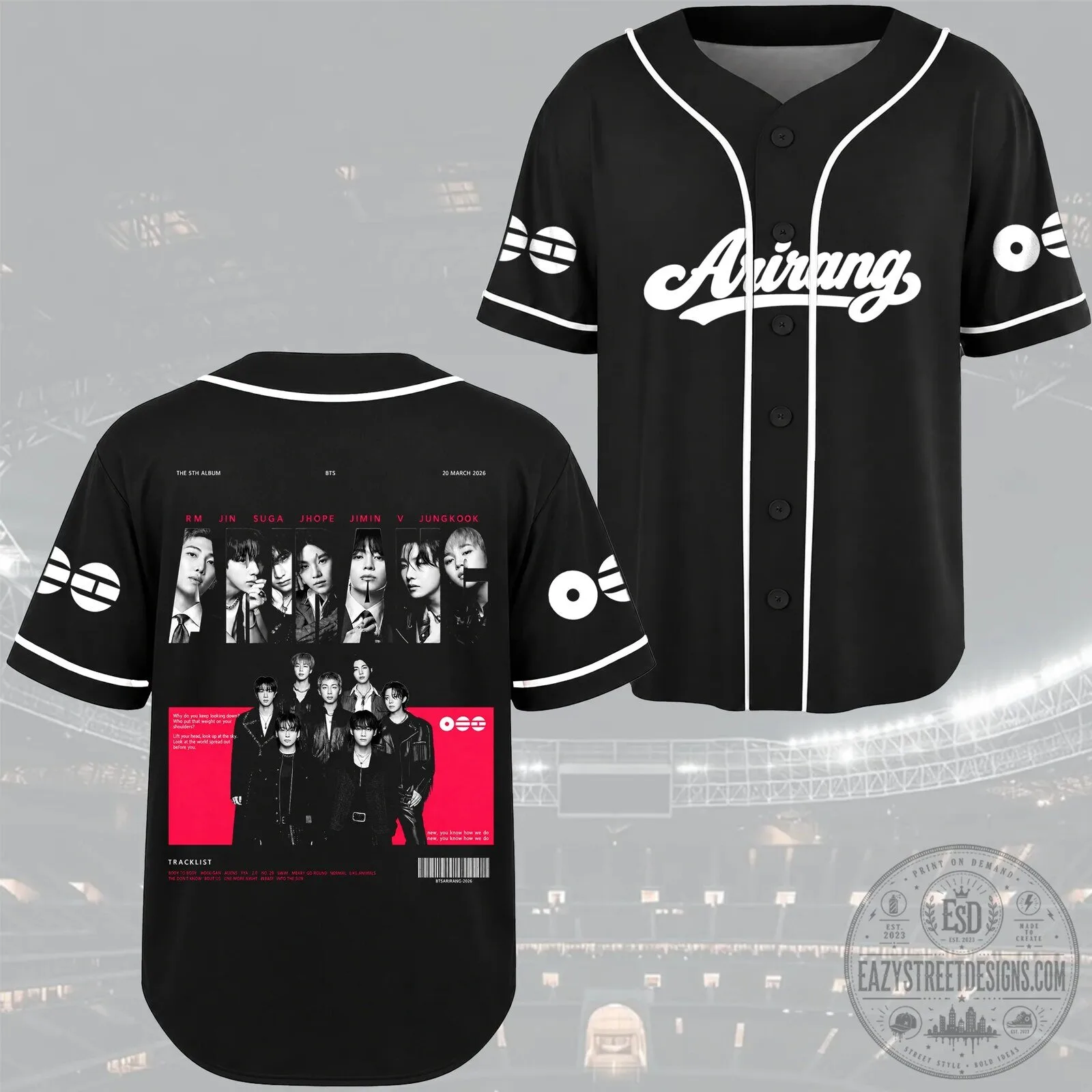 Arirang BTS Retro Black Baseball Jersey for Army Music Fans