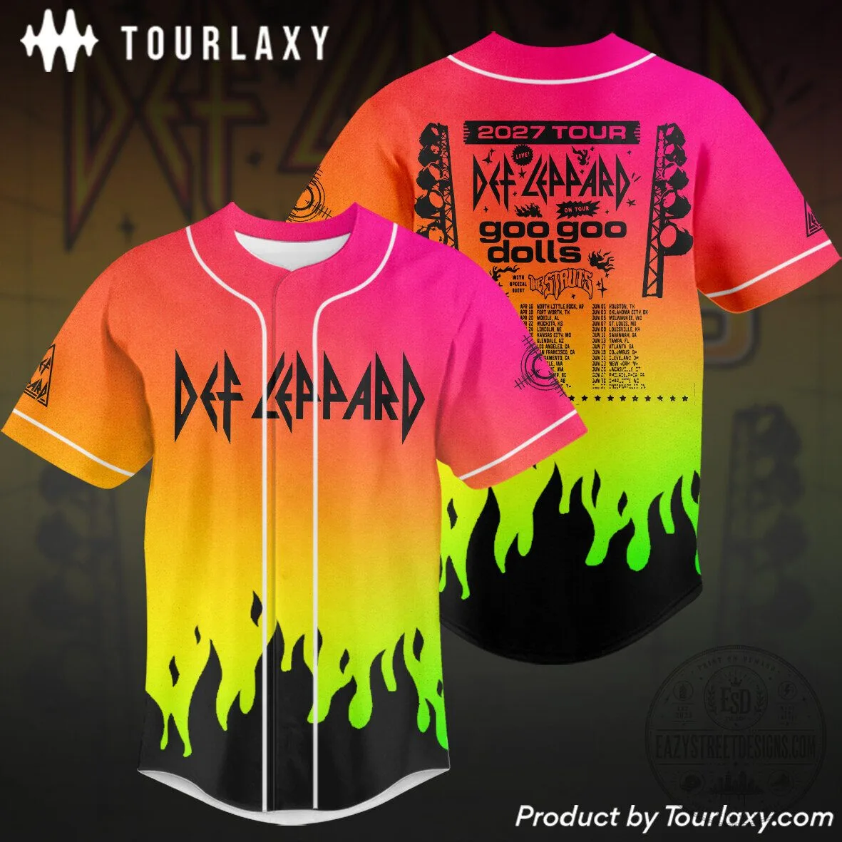 Def Leppard and Goo Goo Dolls 2027 Tour Concert Baseball Jersey