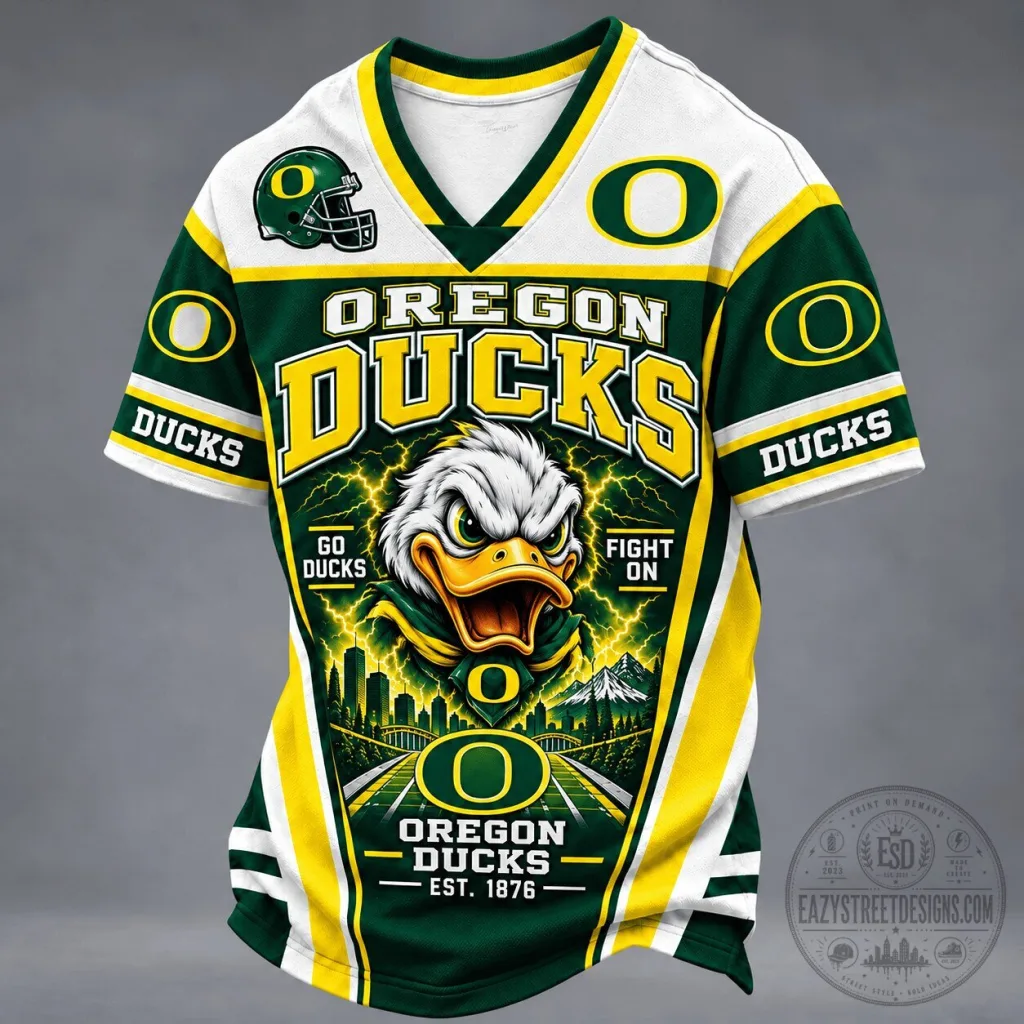 Oregon Ducks Football Team Mascot Spirit V-Neck Jersey Oregon Ducks Football Team Mascot Spirit V-Neck Jersey