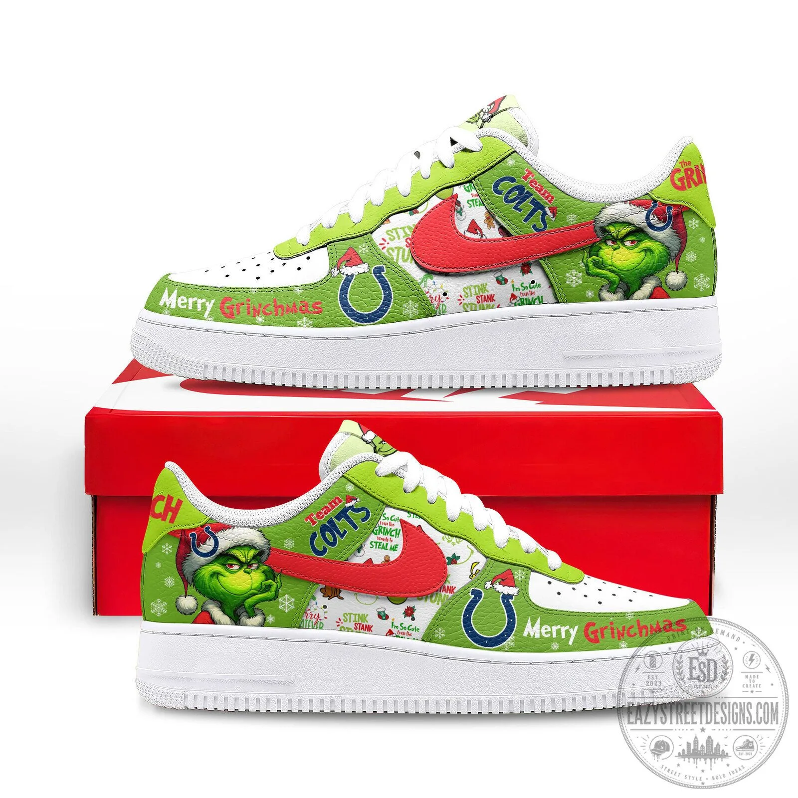 Indianapolis Colts Grinch Christmas Holiday Custom Sneakers Shoes 1 Indianapolis Colts Grinch Christmas Holiday Custom Sneakers Shoes