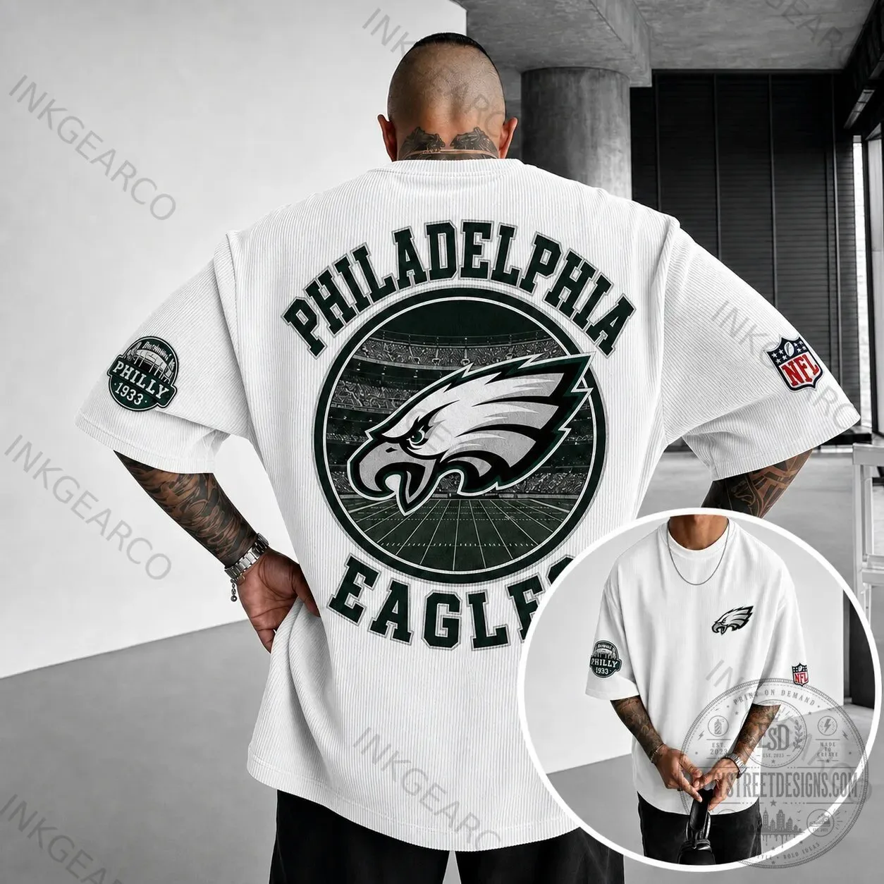 Philadelphia Eagles Football Team Logo White Oversized T-Shirt