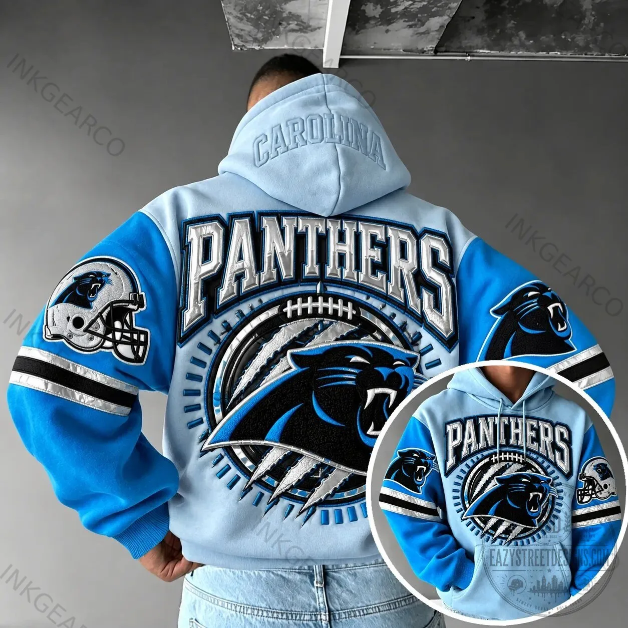 Carolina Panthers NFL Football Team Logo Light Blue Pullover Hoodie 2 Carolina Panthers NFL Football Team Logo Light Blue Pullover Hoodie