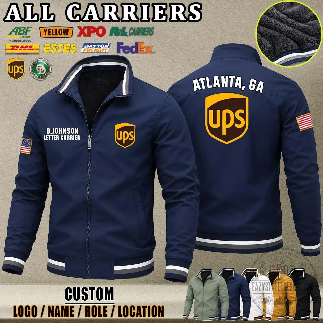 United Parcel Service Letter Carrier Custom Name and Location Bomber Jacket
