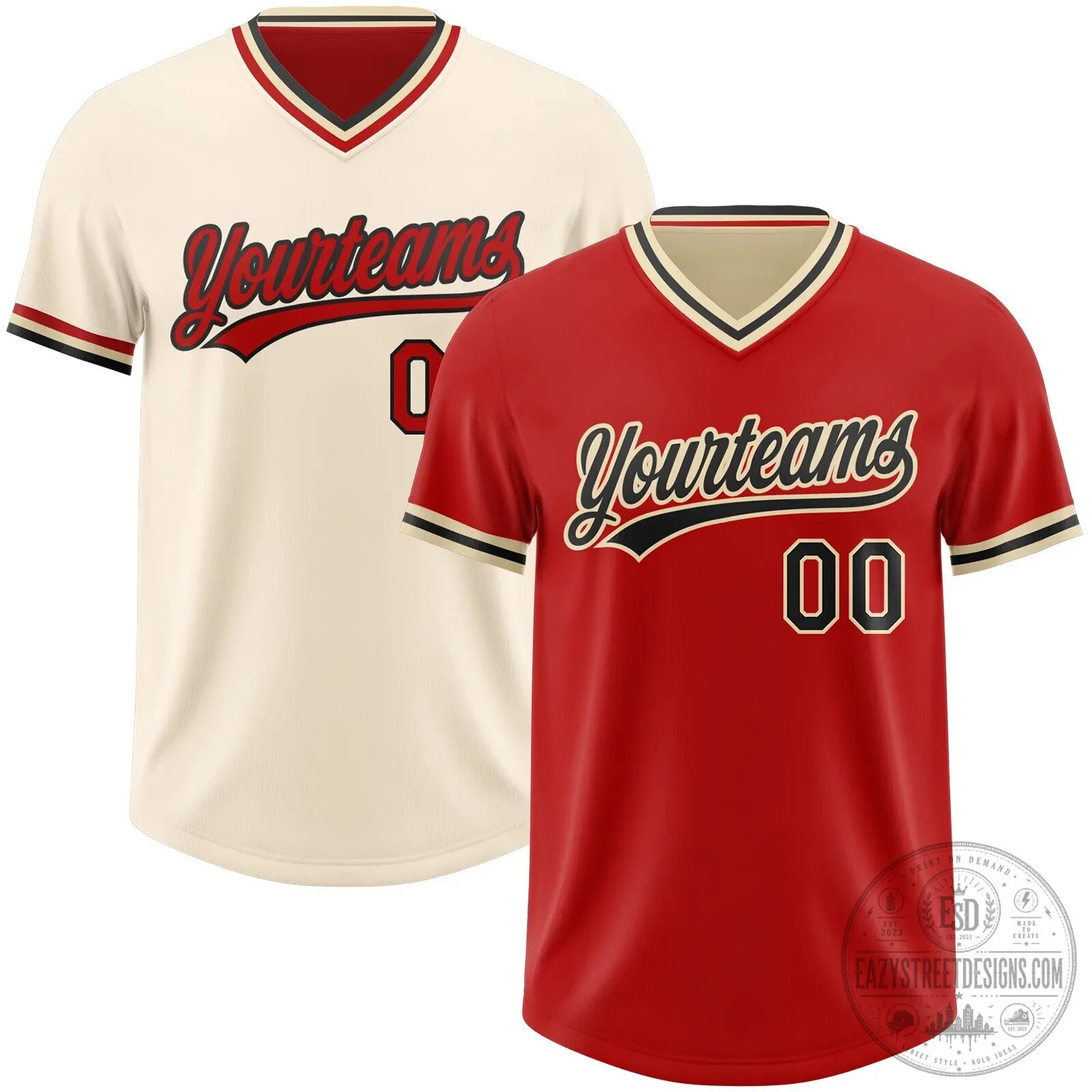 Custom Red Black Cream Reversible Pullover Baseball Jersey Shirt