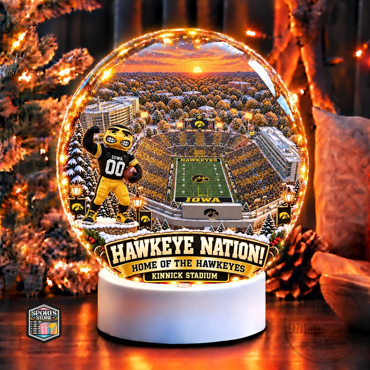 Iowa Hawkeyes Kinnick Stadium Hawkeye Nation Light Up Snow Globe