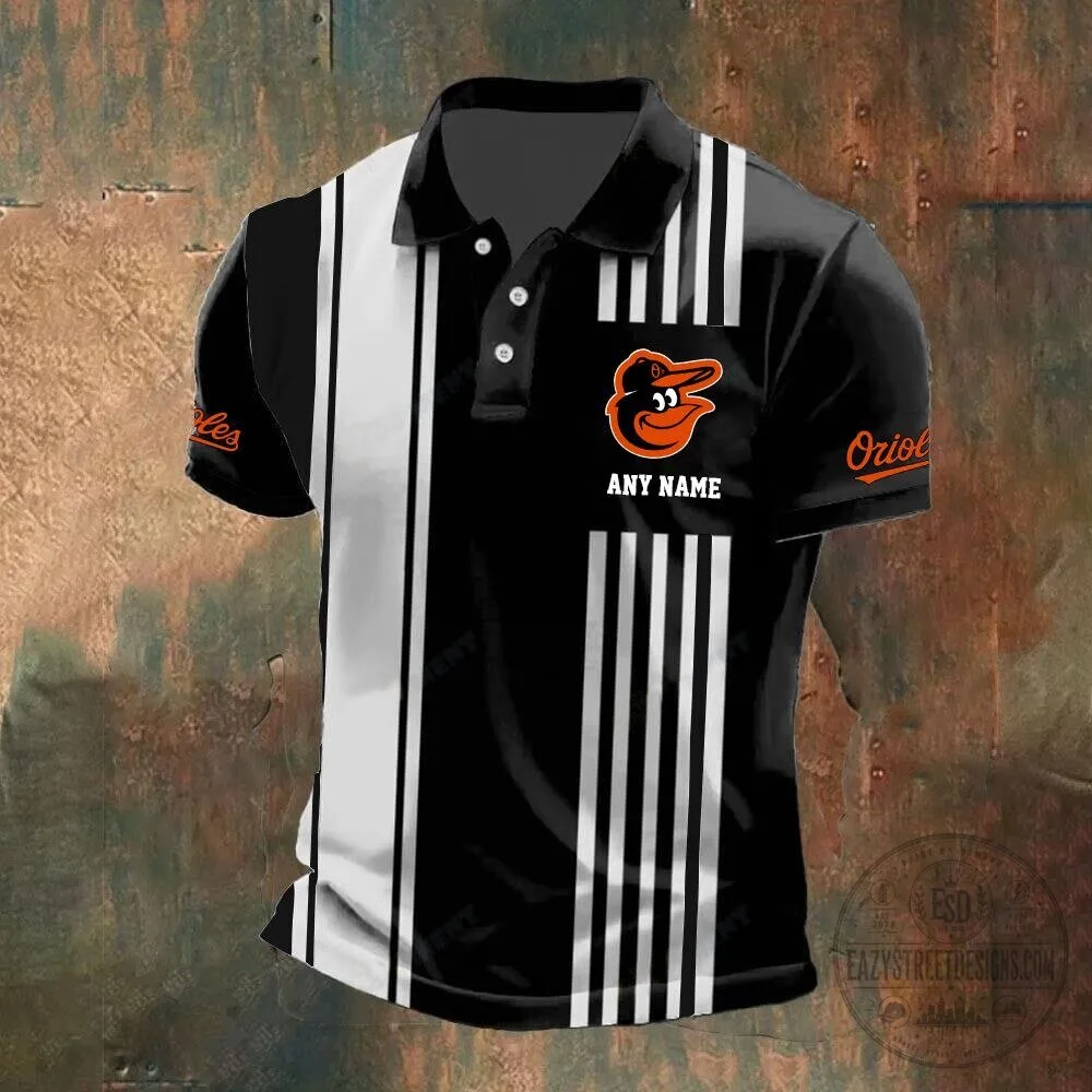 Baltimore Orioles Personalized Name Striped Design Polo Shirt