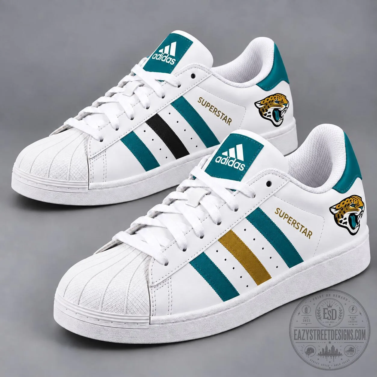 Jacksonville Jaguars NFL Team Logo Superstar Shoes for Men and Women 2 Jacksonville Jaguars NFL Team Logo Superstar Shoes for Men and Women