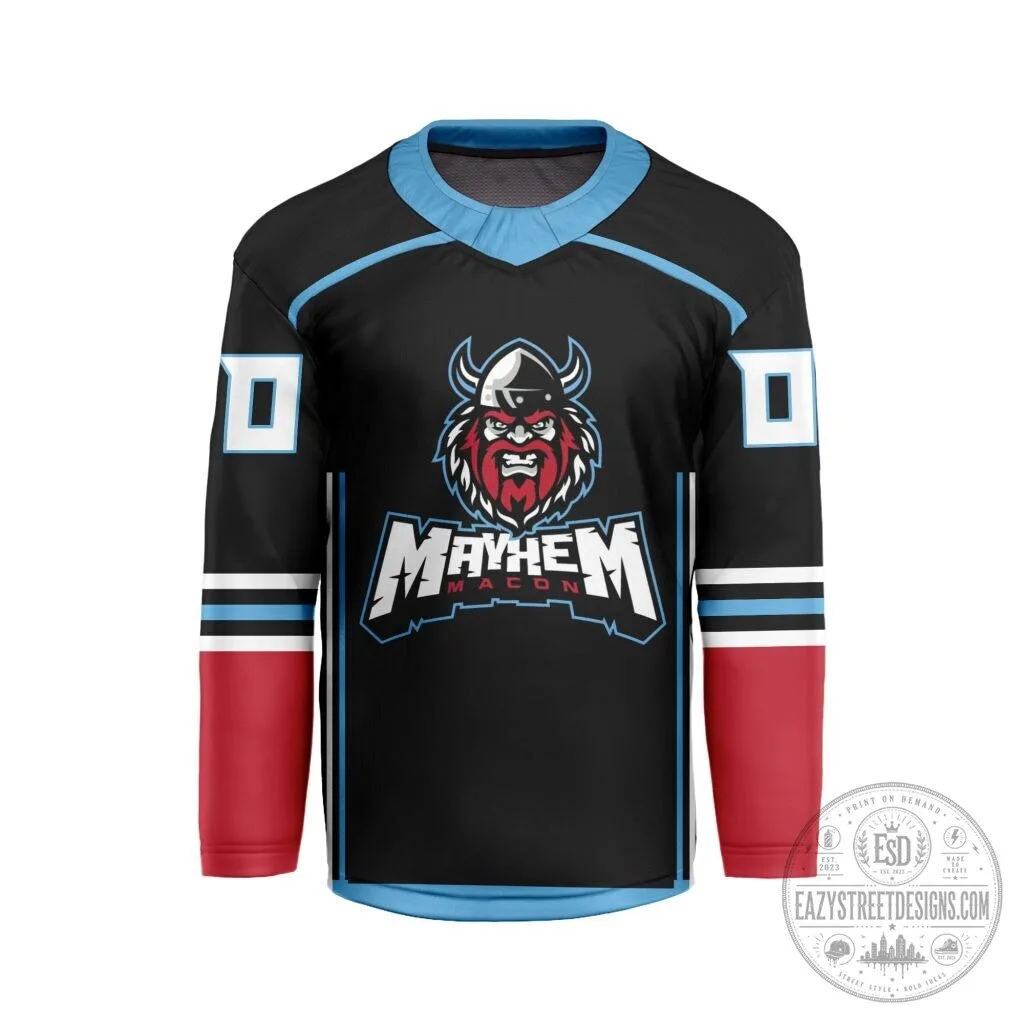 Macon Mayhem SPHL Personalized Black and Red Hockey Jersey