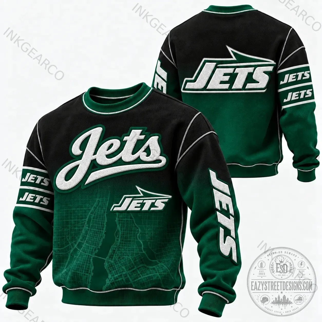 New York Jets American Football Team Green Black Crewneck Sweatshirt 1 New York Jets American Football Team Green Black Crewneck Sweatshirt