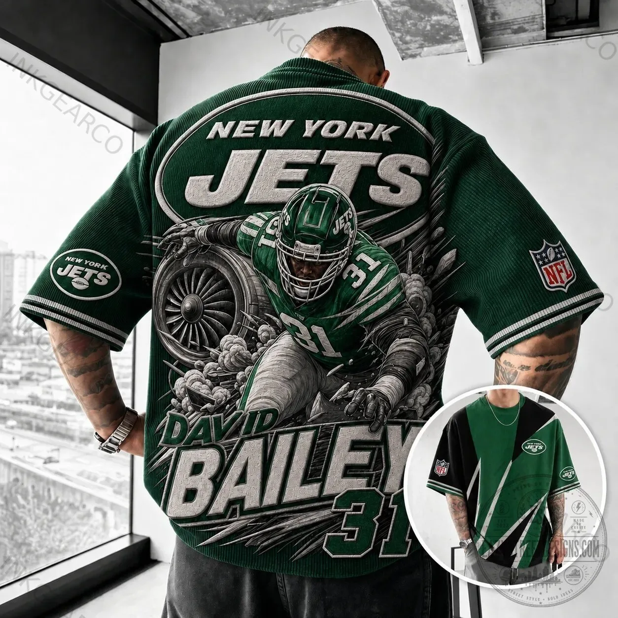 New York Jets David Bailey Football Player Graphic T-Shirt
