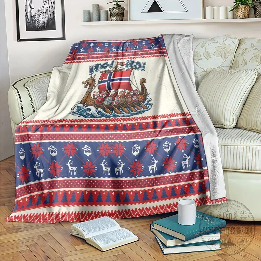 Norge Christmas Viking Longship Santa Claus Reindeer Pattern Blanket 1 Norge Christmas Viking Longship Santa Claus Reindeer Pattern Blanket