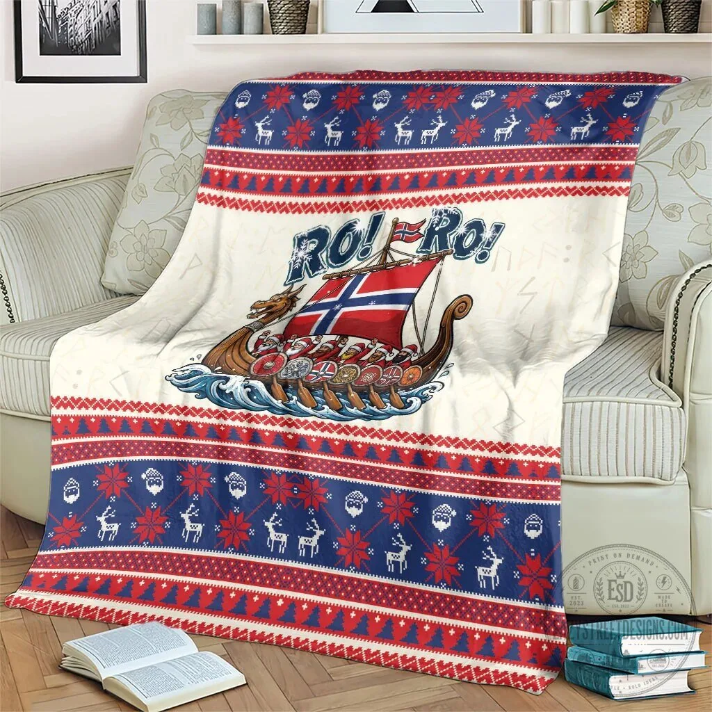 Norge Christmas Viking Longship Santa Claus Reindeer Pattern Blanket 13 Norge Christmas Viking Longship Santa Claus Reindeer Pattern Blanket