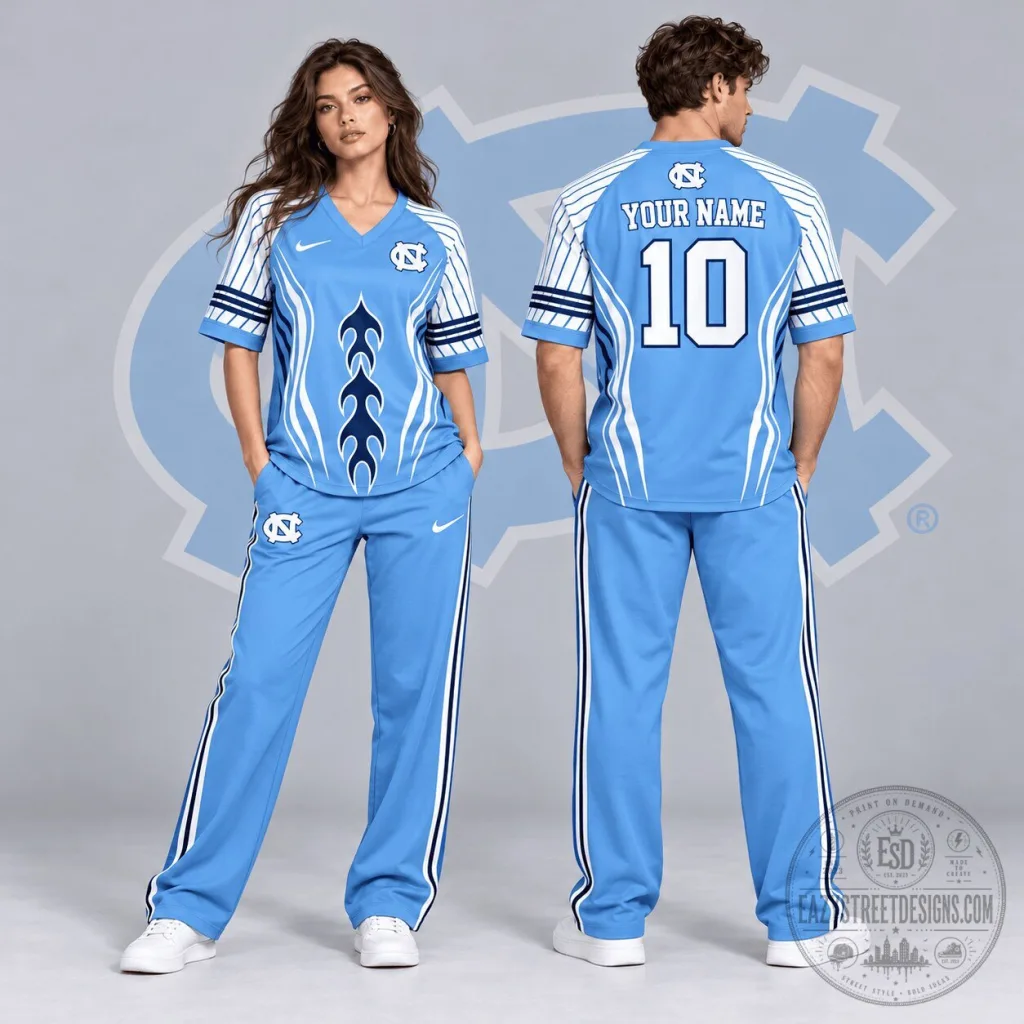 North Carolina Tar Heels Personalized Flame Stripe V-Neck Jersey North Carolina Tar Heels Personalized Flame Stripe V-Neck Jersey
