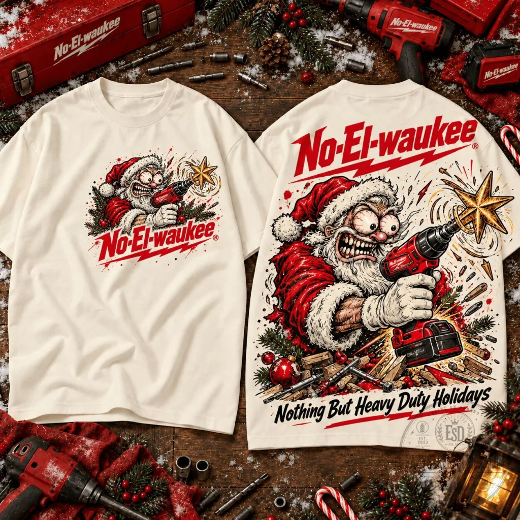 No-El-waukee Santa Claus Heavy Duty Holidays Christmas T-Shirt No-El-waukee Santa Claus Heavy Duty Holidays Christmas T-Shirt