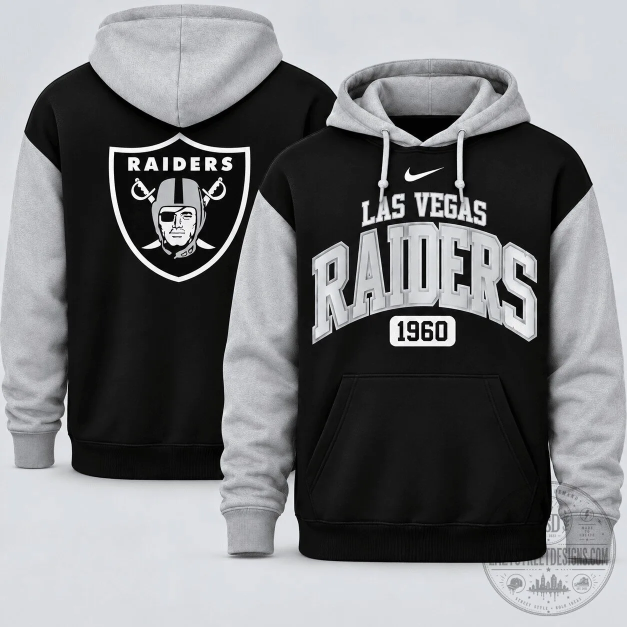 Las Vegas Raiders NFL Team Spirit Established 1960 Black and Grey Hoodie