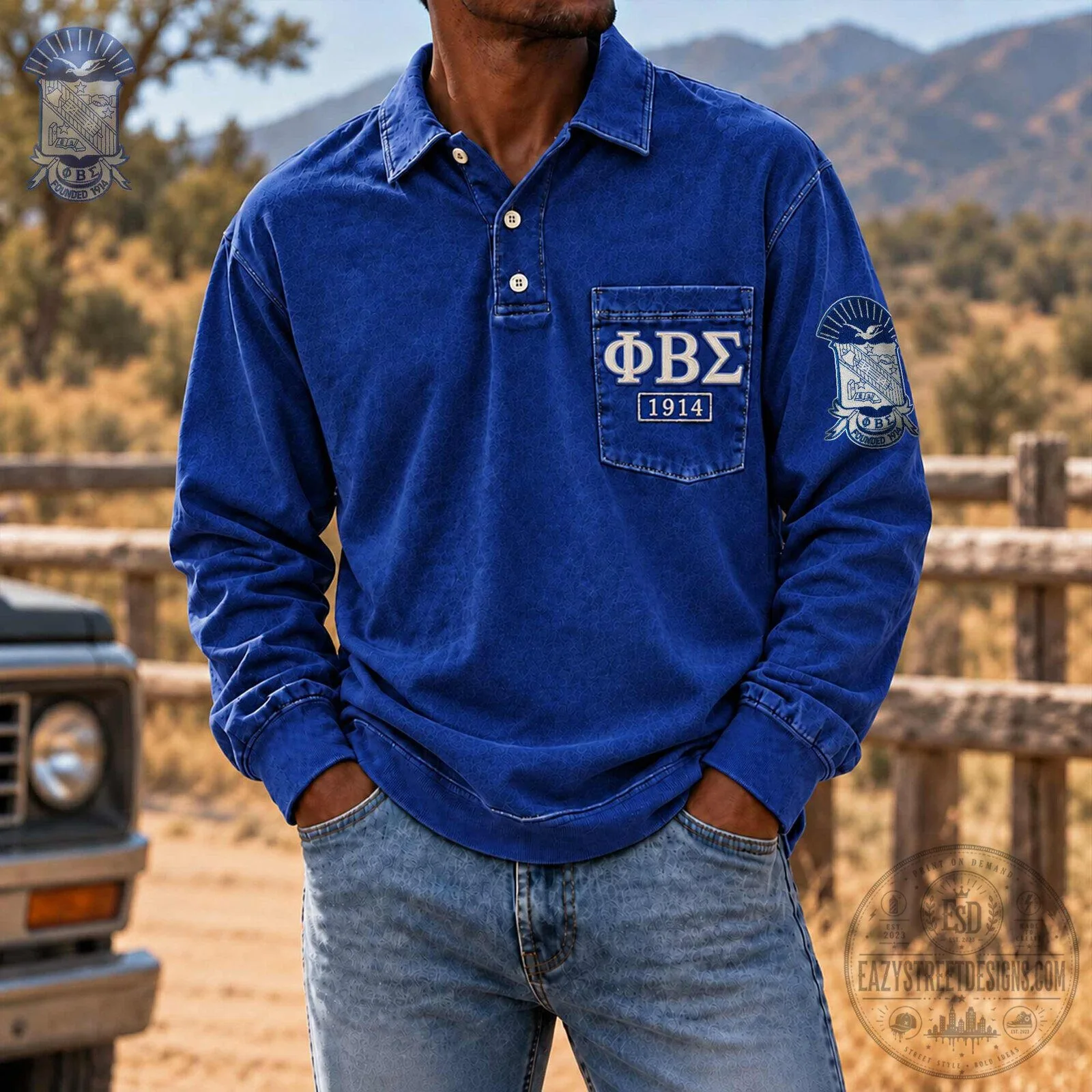 Phi Beta Sigma Fraternity Long Sleeve Polo Shirt