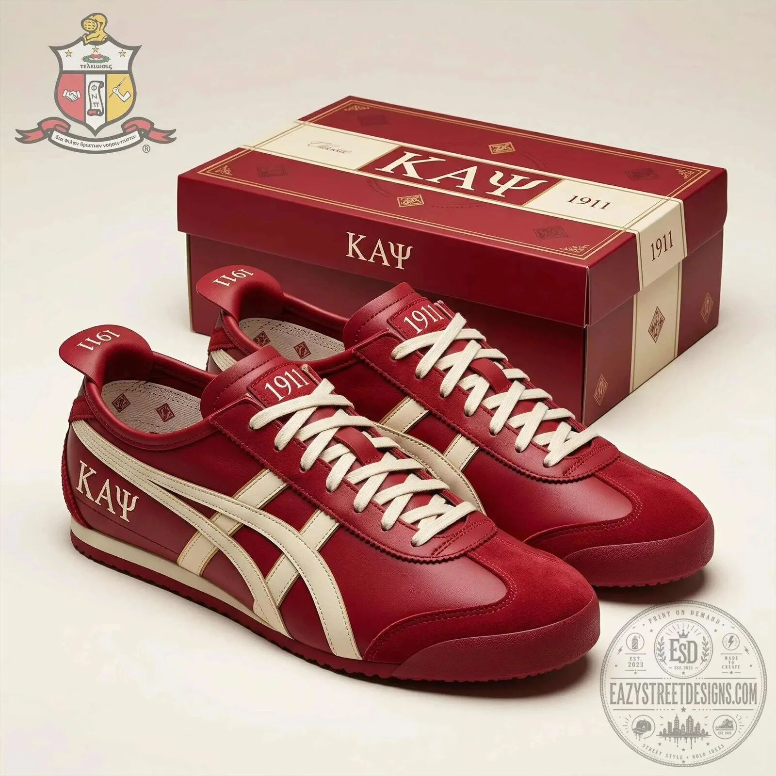 Kappa Alpha Psi Fraternity 1911 Crimson and Cream Athletic Shoes