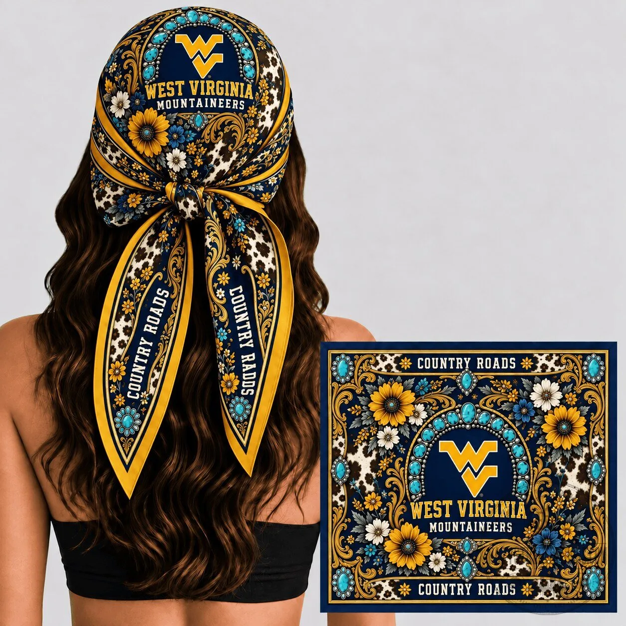 West Virginia Mountaineers Country Roads Floral Western Boho Silk Scarf